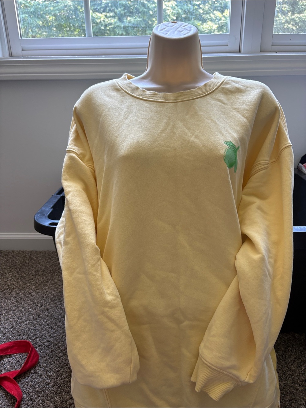 JoyLab Soft Yellow Crewneck with Green Leaf Accent